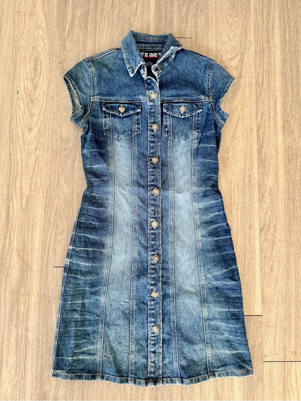 HI Jeans Y2K Denim Button Front Mini Dress Size Small - Picture 2 of 6
